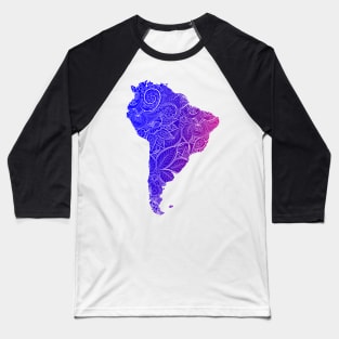 Colorful mandala art map of South America with text in blue and violet Baseball T-Shirt